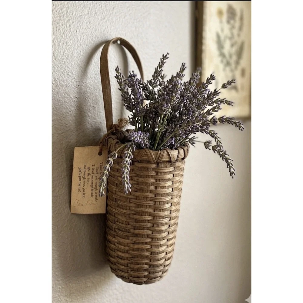 Handmade Wicker Hanging Wall Basket Brown Wall Pocket Skinny Coastal Cottage 7" - Picture 2 of 11
